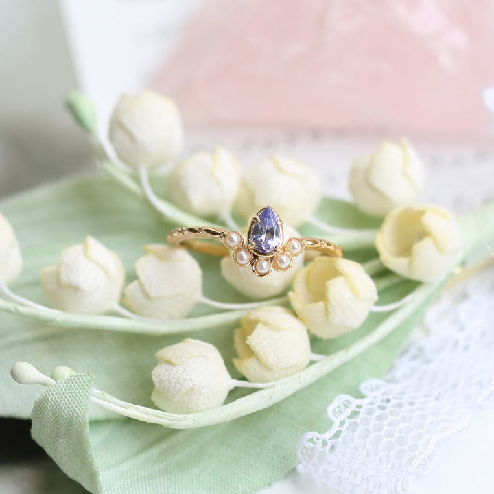 Anello Olivenorma S925 con perla e goccia a doppio strato 