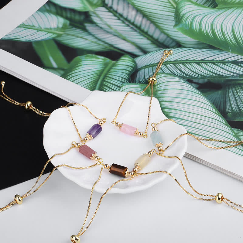 Olivenorma Bracciale a catena in oro con cristalli naturali delicati 