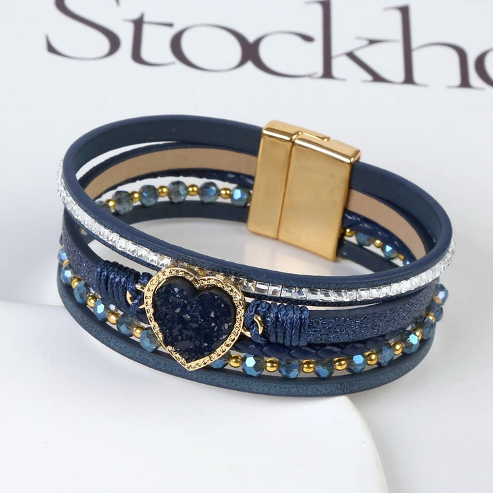 Bracciale in pelle intrecciata multistrato a forma di cuore Olivenorma