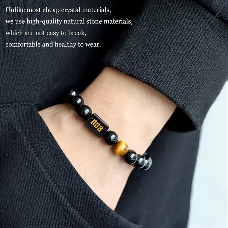 Olivenorma Bracciale con perline di ossidiana da 10 mm, numero alla moda 000-999