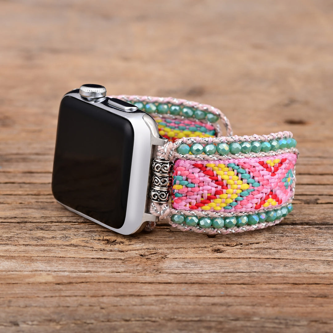 Cinturino Apple Watch Olivenorma in nylon intrecciato rosa Amazonite 