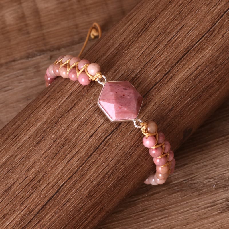 Bracciale avvolgente Olivenorma Hexagon Acquamarina Rodocrosite