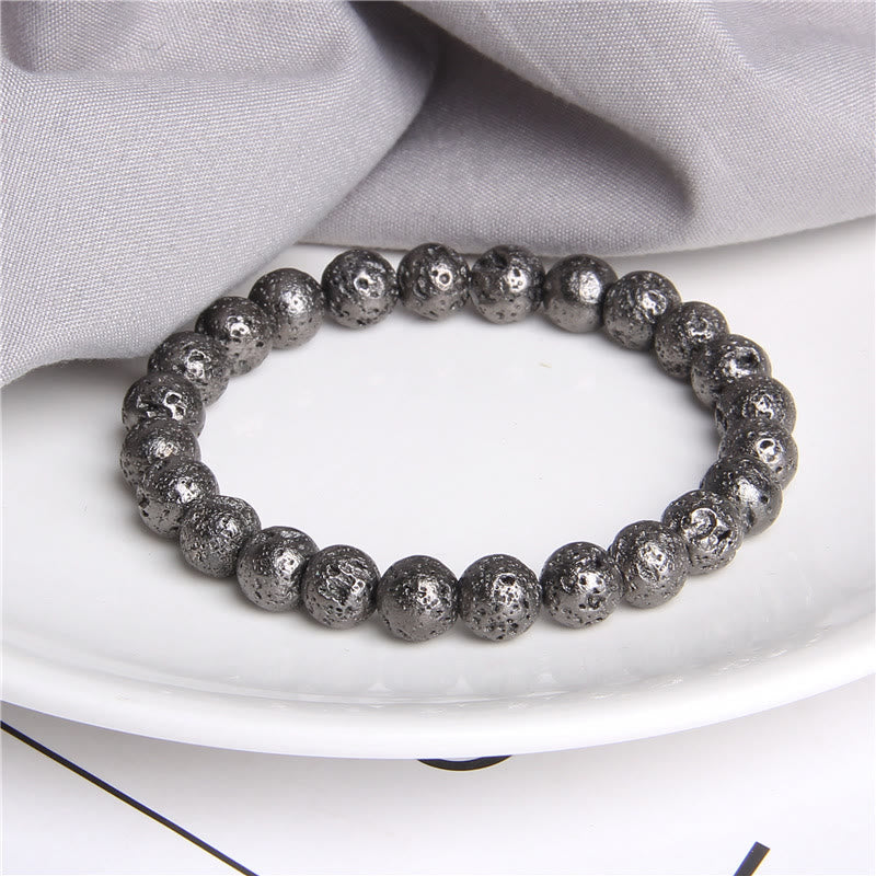 Bracciale da uomo con perline in pietra lavica placcata Olivenorma da 8 mm