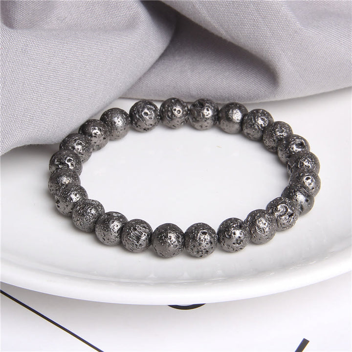 Bracciale da uomo con perline in pietra lavica placcata Olivenorma da 8 mm