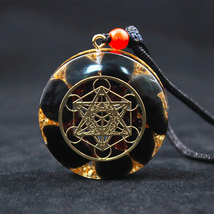 Collana con simbolo del cubo di Metatron in ossidiana Olivenorma