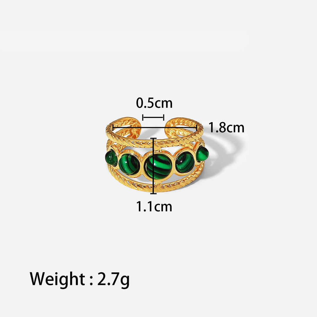 Olivenorma Anello aperto in malachite naturale verde oro