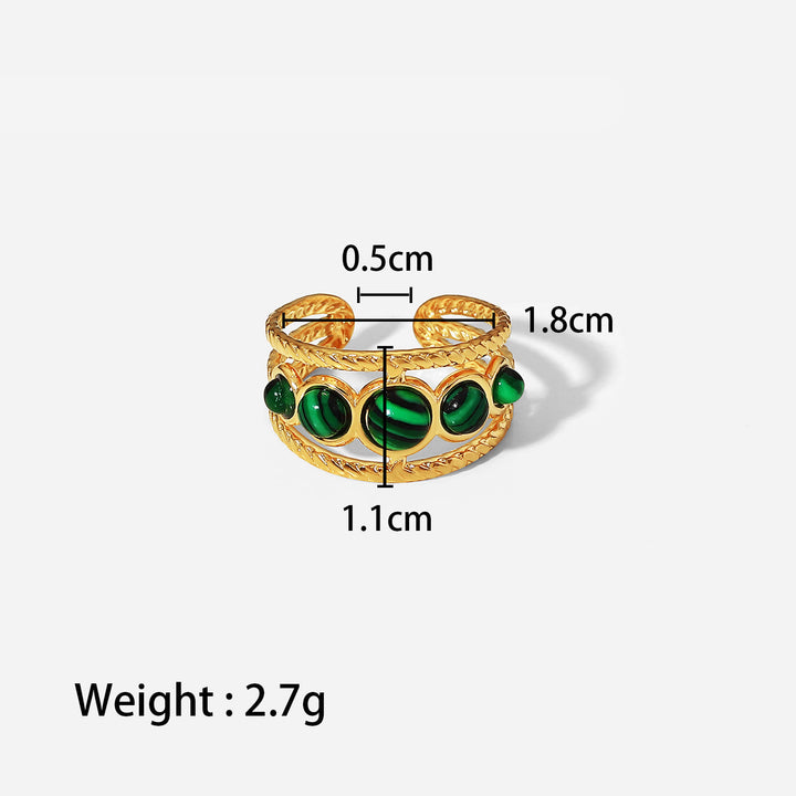 Olivenorma Anello aperto in malachite naturale verde oro