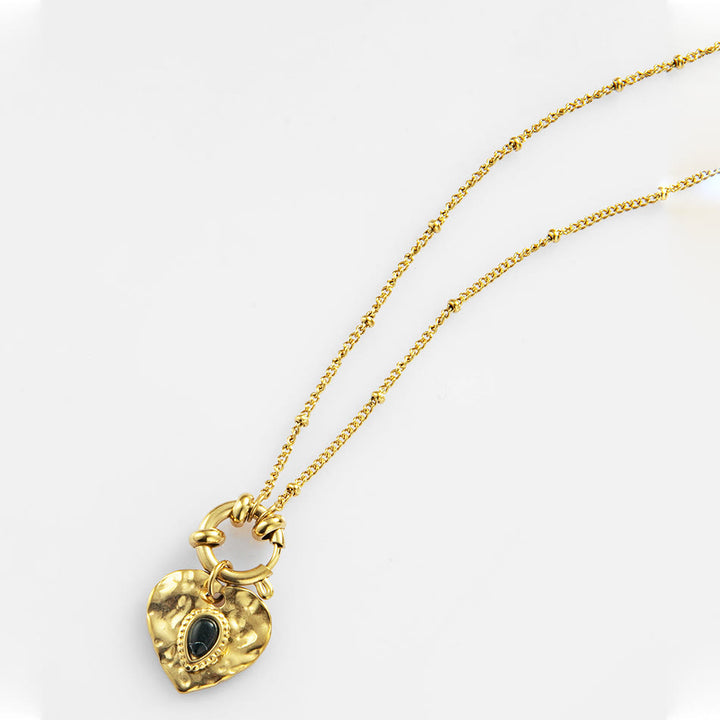 Collana con ciondolo in acciaio al titanio con cuore turchese nero Olivenorma 