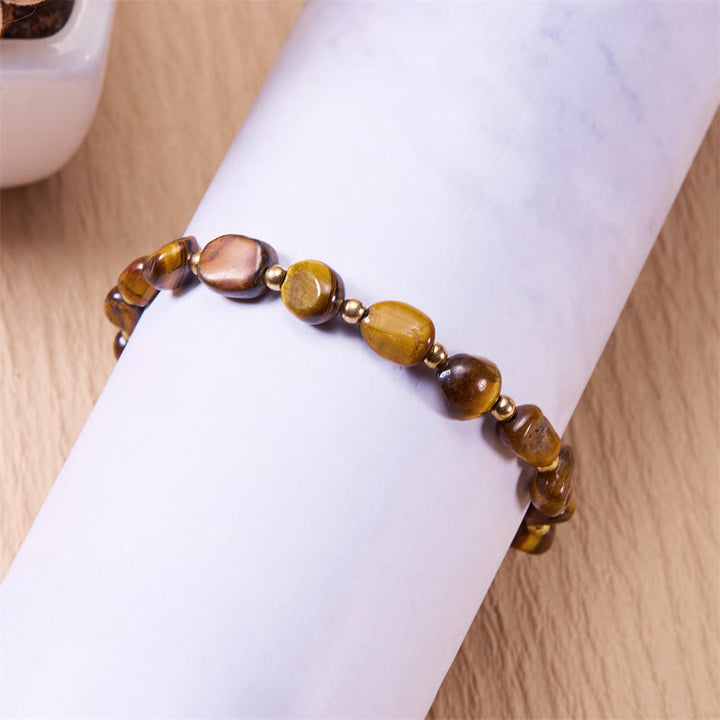 Bracciale intrecciato a mano con perline di pietra naturale irregolare Olivenorma