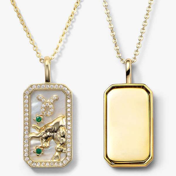 Collana Olivenorma con targhetta incisa con zircone bianco e 12 segni zodiacali 