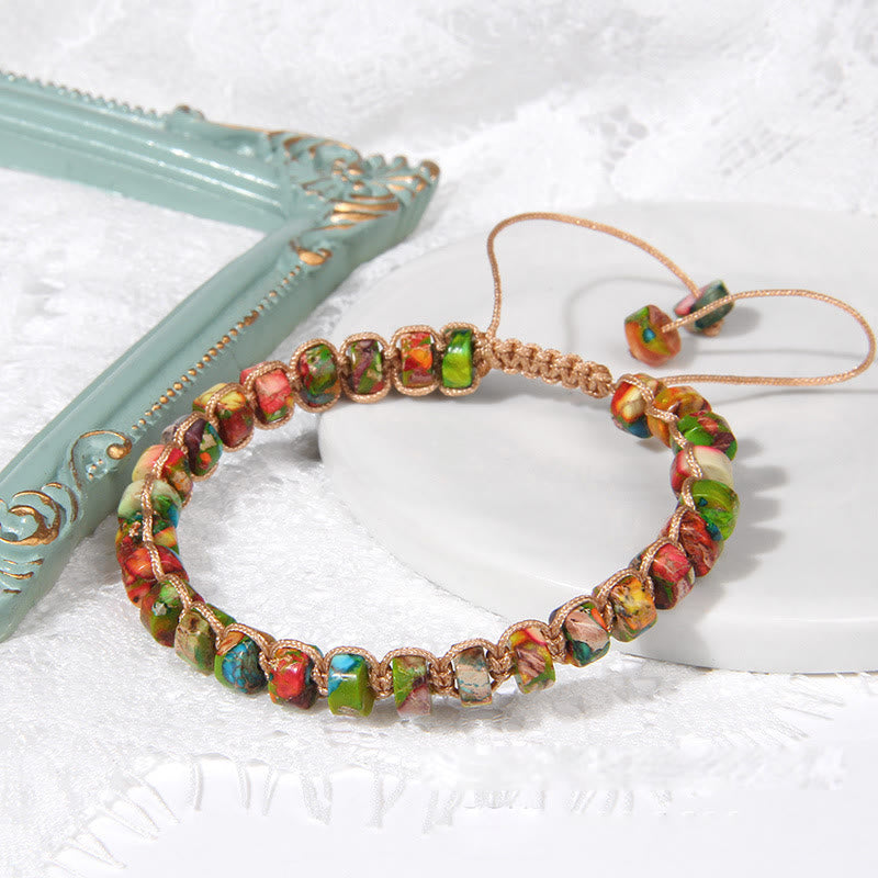 Bracciale intrecciato con perline di pietra naturale Olivenorma 