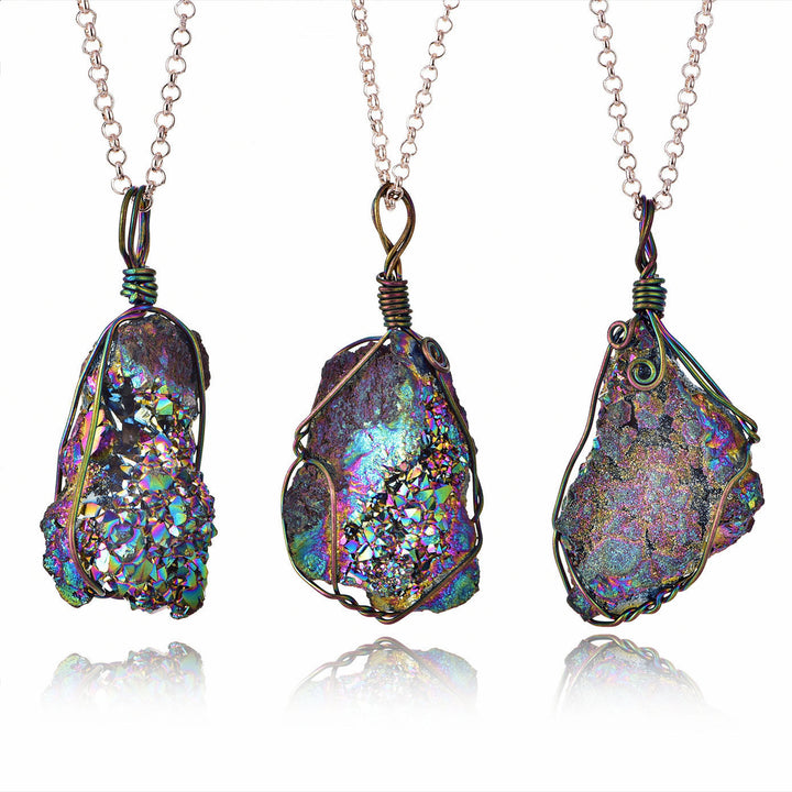 Collana con geode di pietra irregolare di labradorite naturale Olivenorma