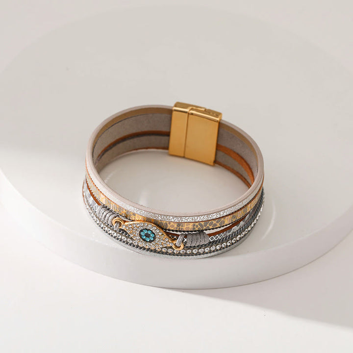 Bracciale Olivenorma Zircon Evil Eye in finta pelle leopardata