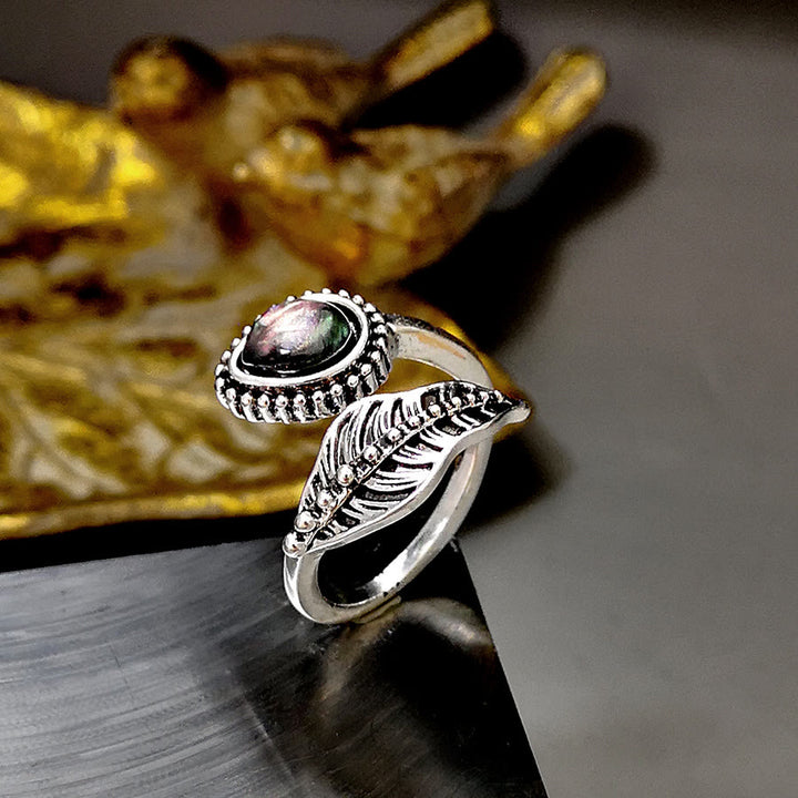 Anello vintage con foglia di pietra di luna della Boemia di Olivenorma - image 3