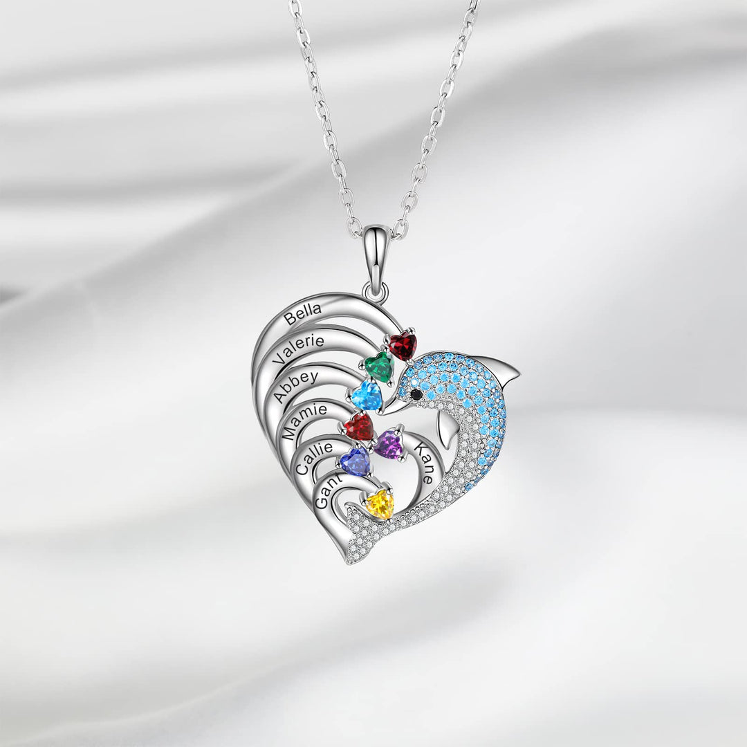 Collana con ciondolo in pietra incisa a forma di cuore di delfino Olivenorma