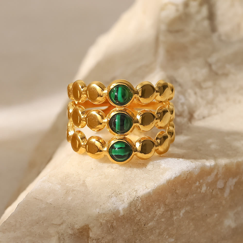Olivenorma Anello aperto in malachite naturale verde oro