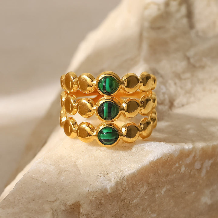 Olivenorma Anello aperto in malachite naturale verde oro