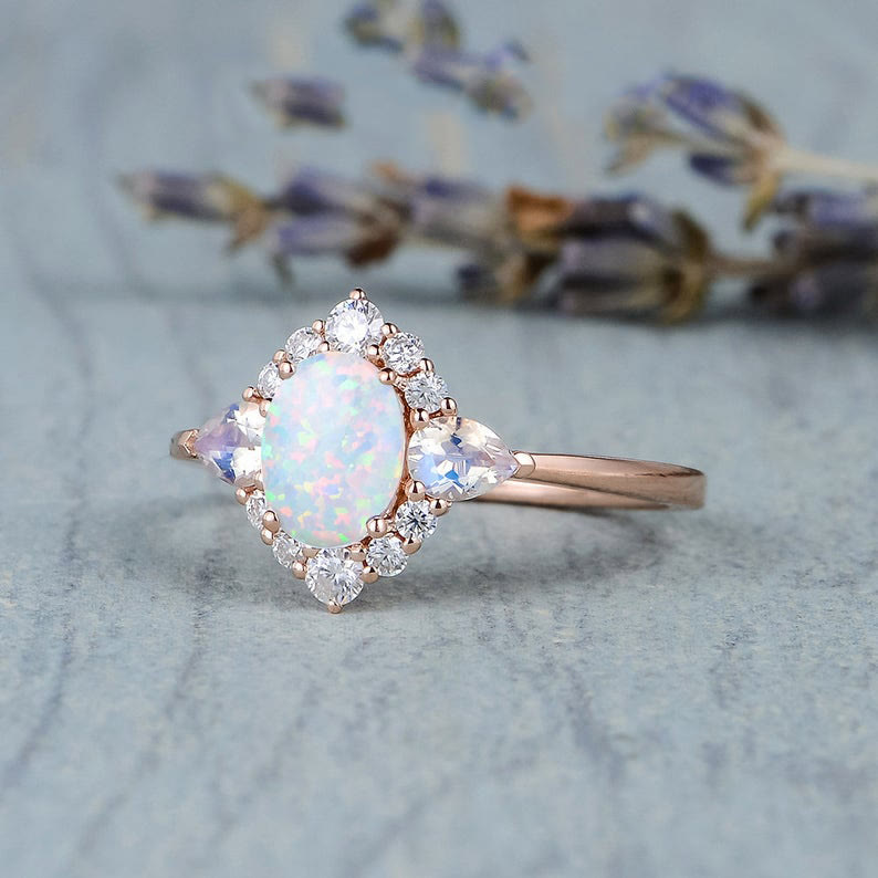 Anello da donna Olivenorma Opal Moonstone White Zircon