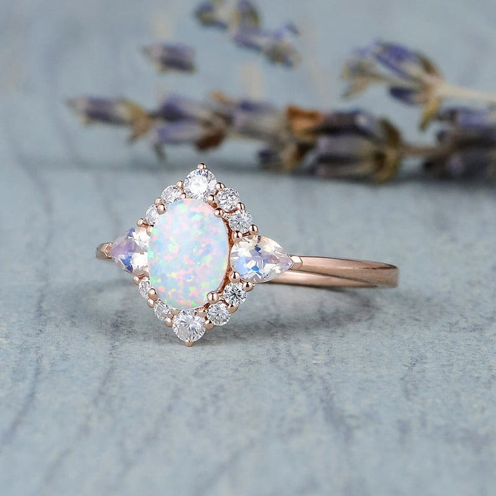 Anello da donna Olivenorma Opal Moonstone White Zircon