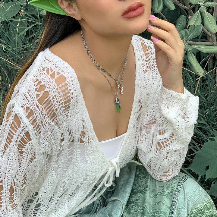 Olivenorma Set di collana con ciondolo a forma di fiore di rana in cristallo artificiale elettroplaccato colorato 