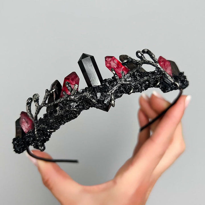 Fascia per capelli a corona con colonna di ossidiana di quarzo rosso naturale Olivenorma