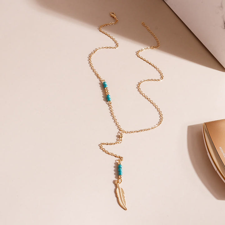 Collana bohémien con ciondolo foglia turchese Olivenorma - image 2