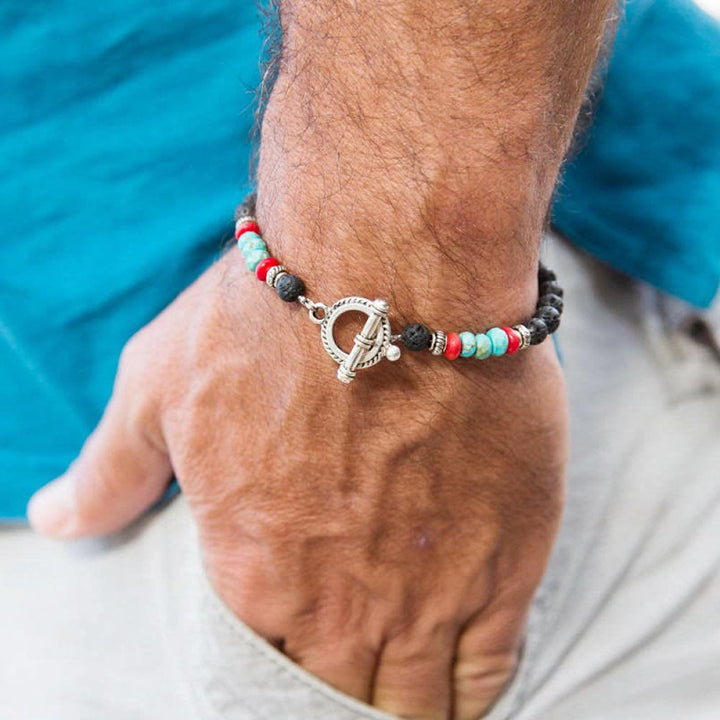 Olivenorma Bracciale intrecciato con perline di pietra colorata da uomo