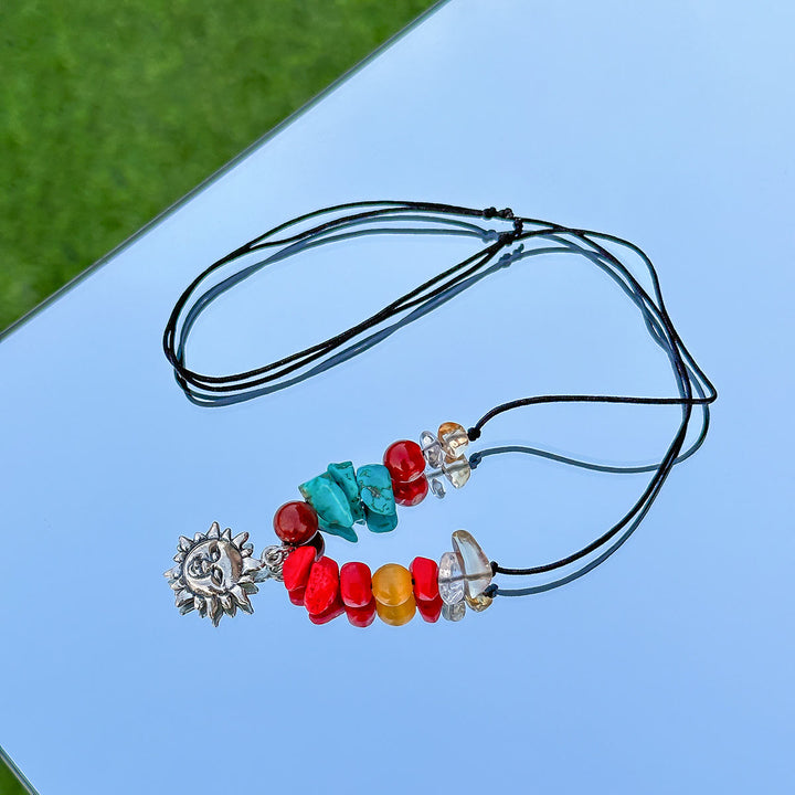 Collana in filo di cera di pelle con nappa a farfalla in pietra naturale Olivenorma