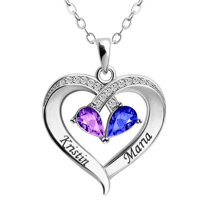 Collana personalizzata e incisa con pietre portafortuna a forma di cuore Olivenorma