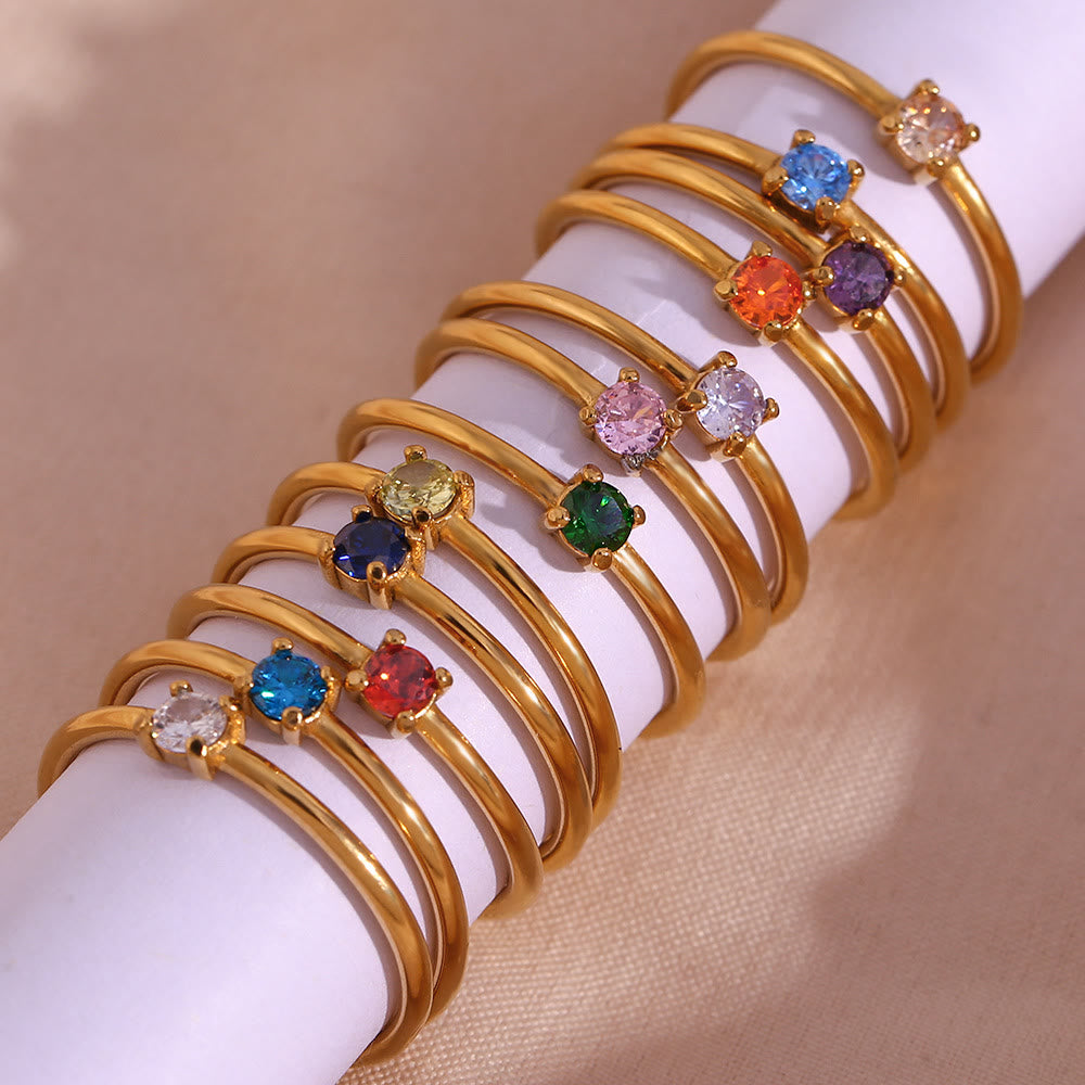 Anello Olivenorma Simple Birthstone in acciaio inossidabile placcato 18k