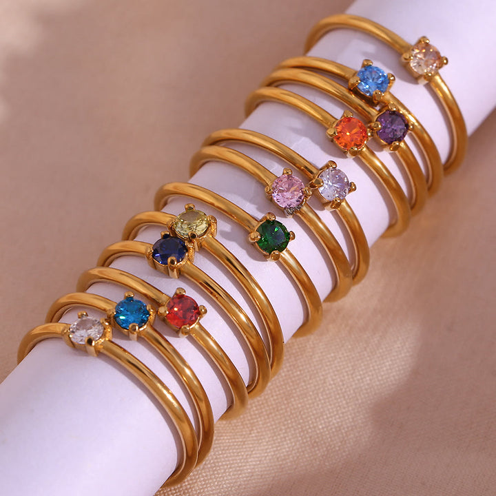 Anello Olivenorma Simple Birthstone in acciaio inossidabile placcato 18k
