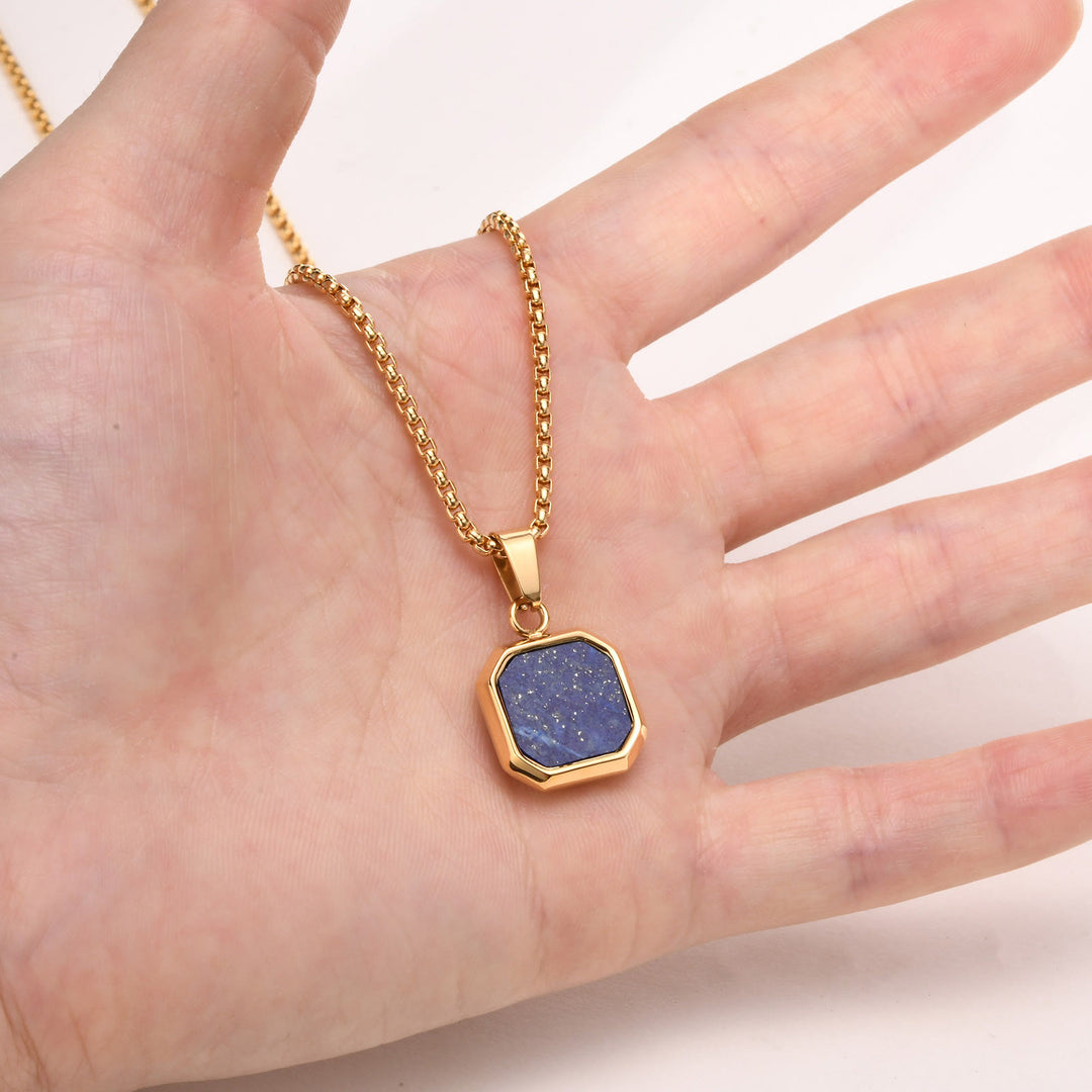 Olivenorma Collana con ciondolo quadrato da uomo con catena lunga per maglione 