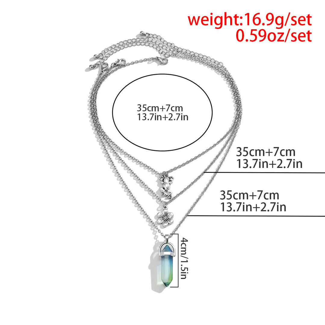 Olivenorma Set di collana con ciondolo a forma di fiore di rana in cristallo artificiale elettroplaccato colorato 