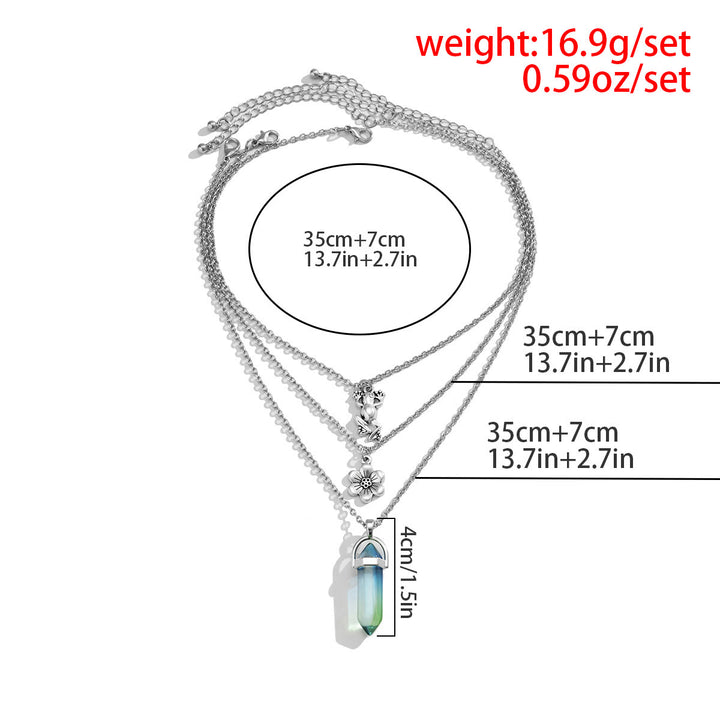 Olivenorma Set di collana con ciondolo a forma di fiore di rana in cristallo artificiale elettroplaccato colorato 