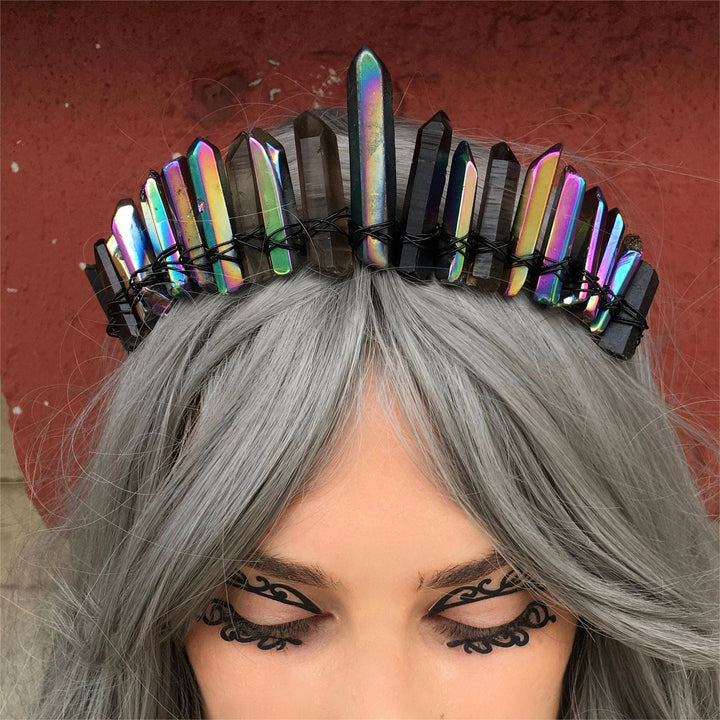Corona di cristallo di strega gotica in quarzo fumé di labradorite Olivenorma