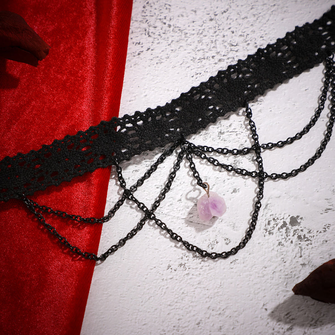 Collana girocollo in pizzo gotico di Halloween con ametista Olivenorma 