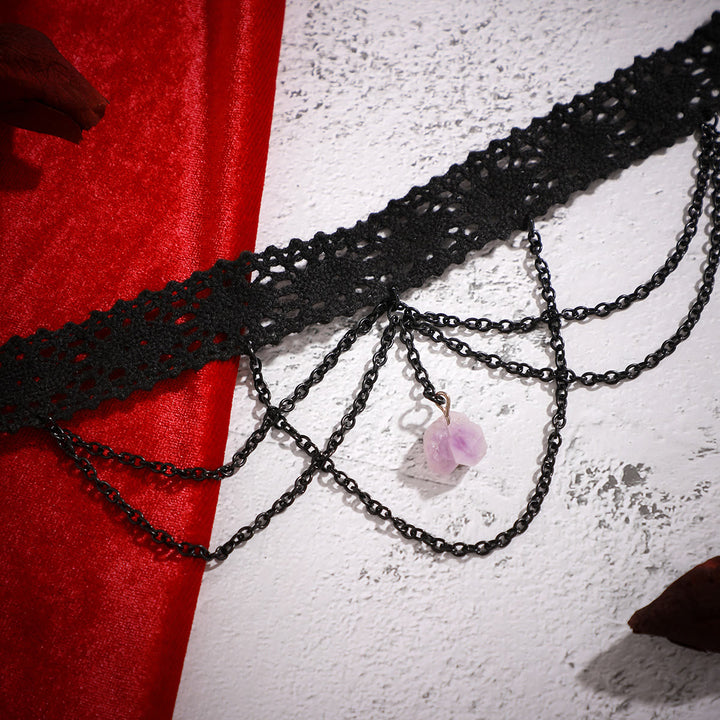 Collana girocollo in pizzo gotico di Halloween con ametista Olivenorma 