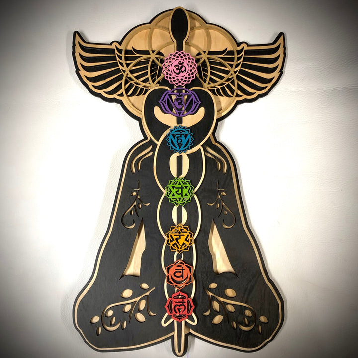 Olivenorma Kundalini Chakra Decorazione murale in legno dipinto a mano