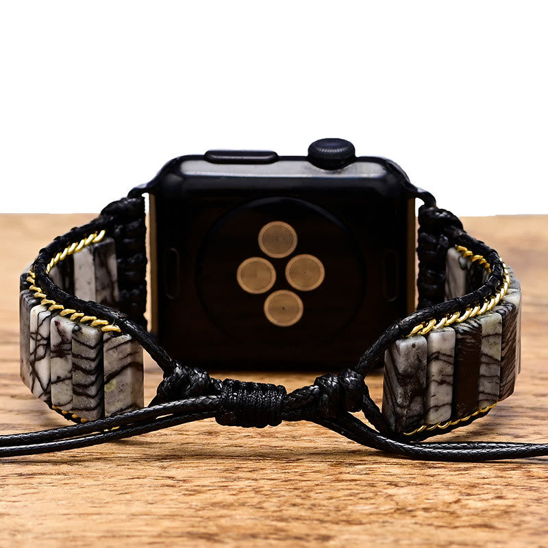 Cinturino avvolgente per Apple Watch Olivenorma in diaspro nero con perline 