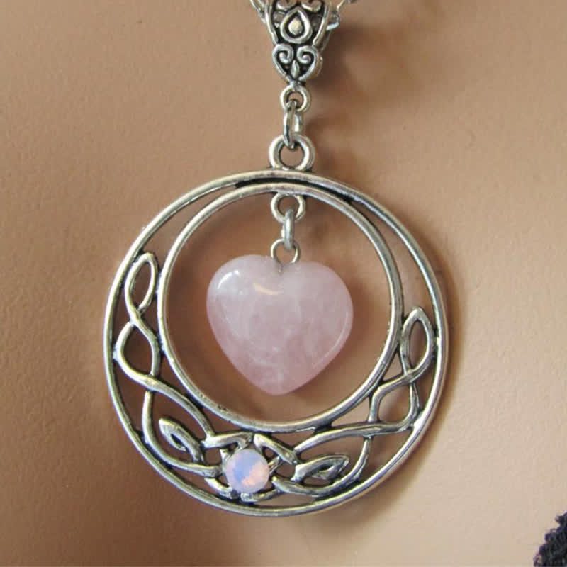 Collana con cuore, luna e stella in quarzo rosa della Boemia Olivenorma 