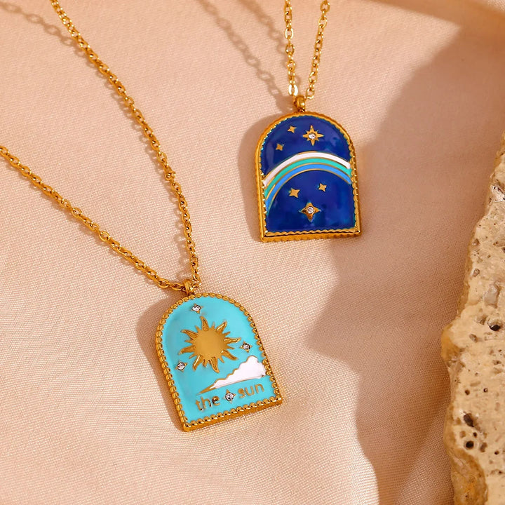 Collana Olivenorma Blue Evil Eye Galaxy Sun Tarot 