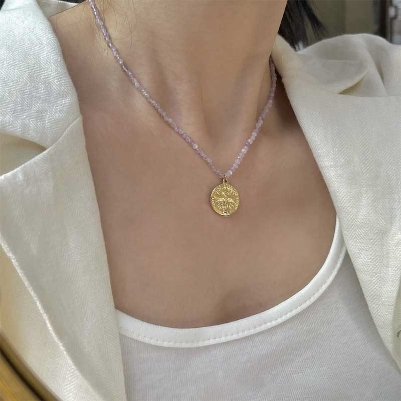 Collana con ciondolo in metallo con cristallo naturale Olivenorma