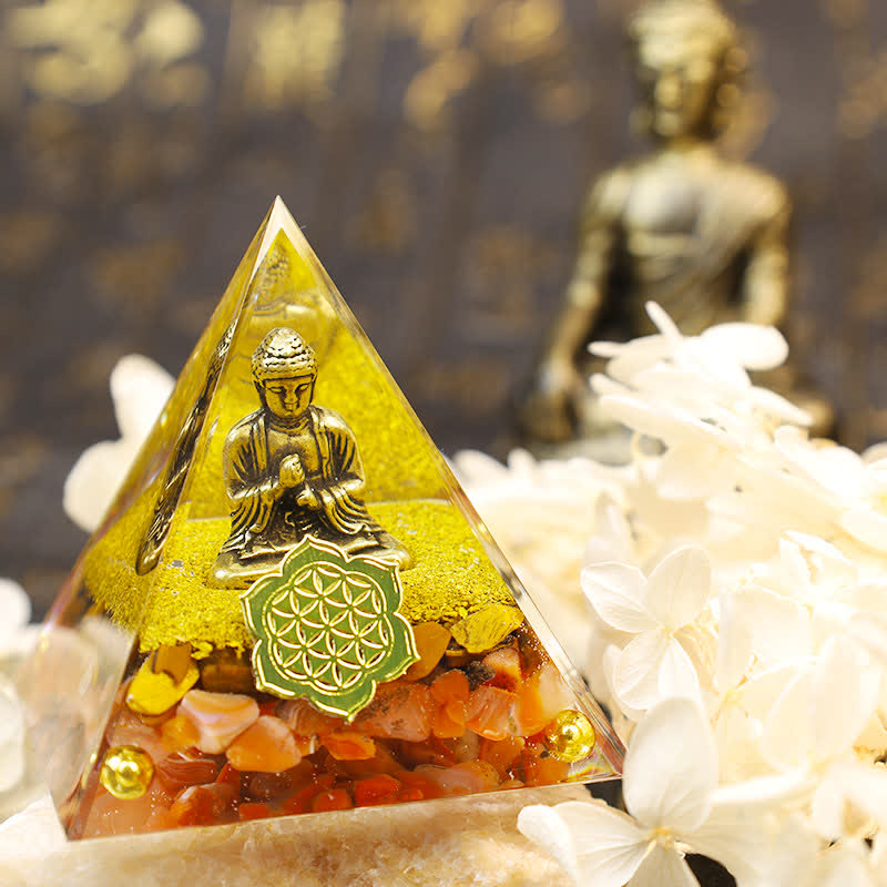 Olivenorma Red Jasper con piramide di orgone del Buddha 