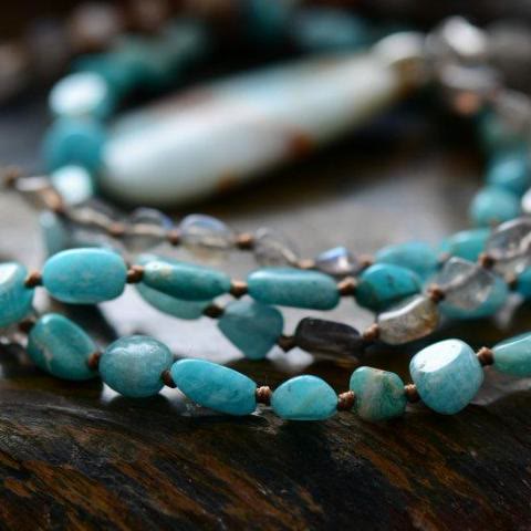 Ciondolo Mala in pietra di cristallo di agata labradorite amazzonite Olivenorma