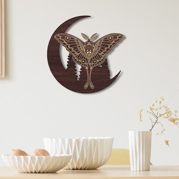Decorazione da parete in legno Olivenorma Crescent Moon Moth