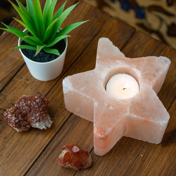Portacandele a forma di stella Olivenorma Lampada di sale rosa dell'Himalaya