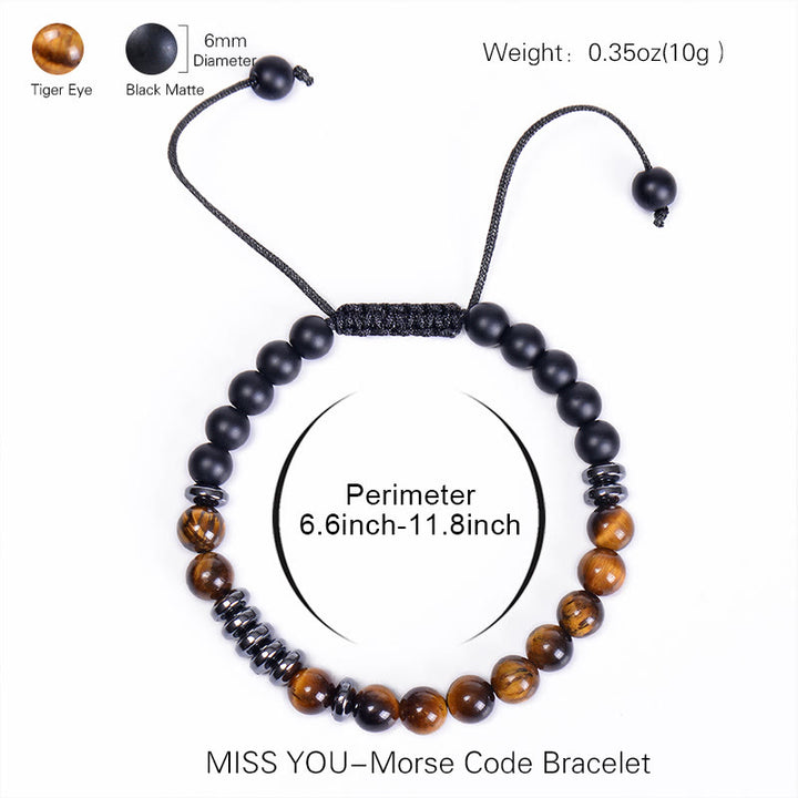 Olivenorma Bracciale da uomo con perline in occhio di tigre blu naturale da 6 mm
