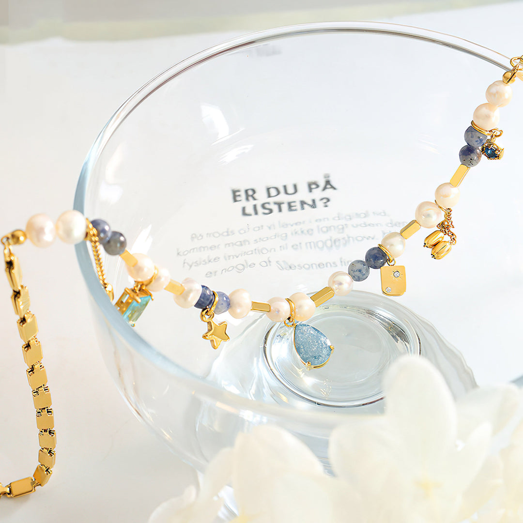Collana con ciondolo a forma di stella con perle di acquamarina Olivenorma