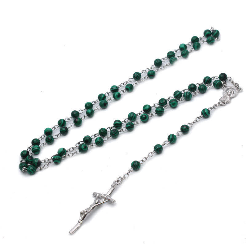 Collana rosario con croce in malachite naturale Olivenorma