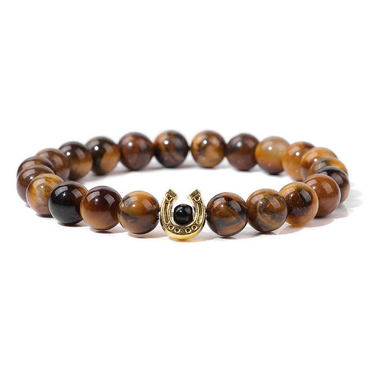 Olivenorma Bracciale con ciondolo a forma di ferro di cavallo con perline in pietra naturale da 8 mm 